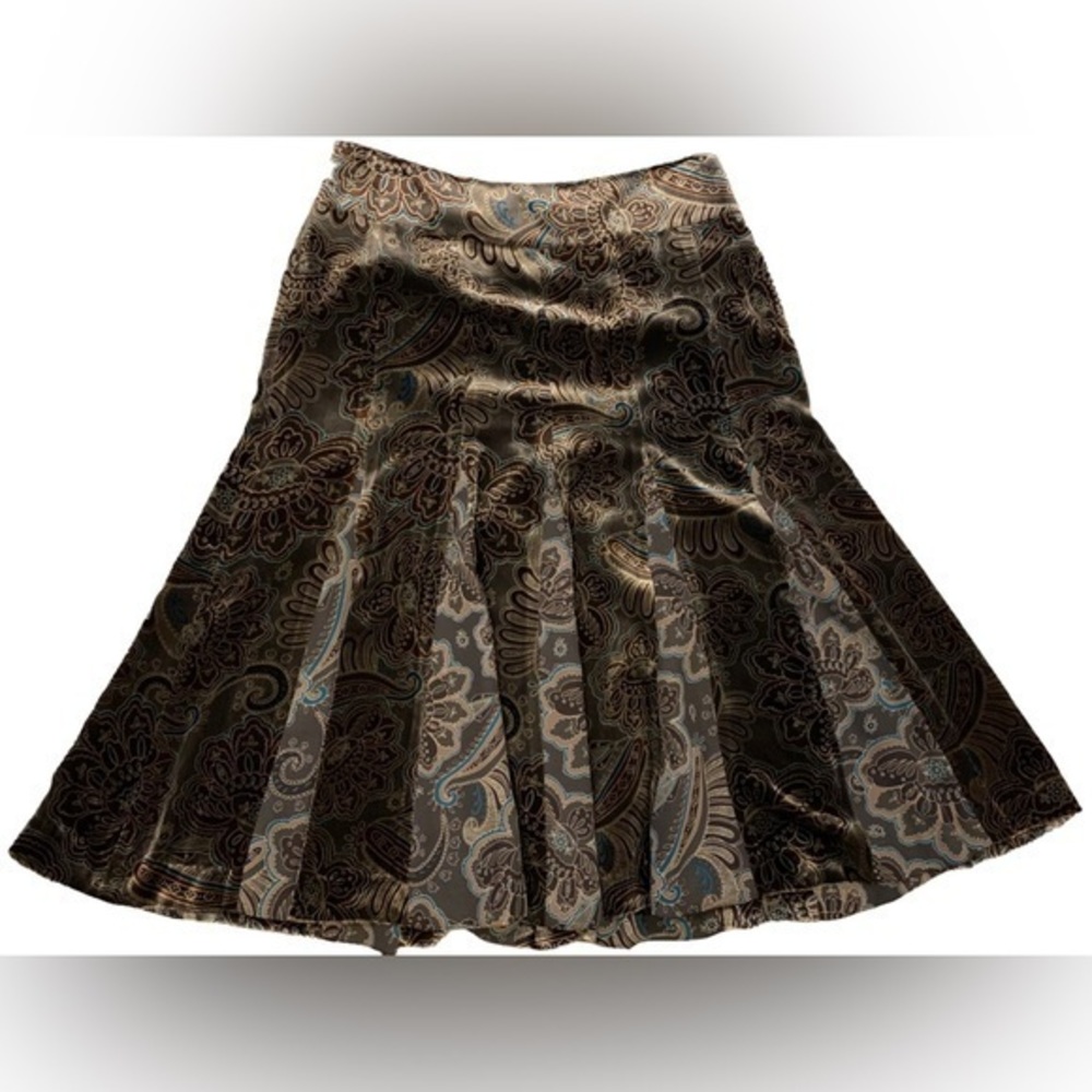 Ann Taylor Loft Skirt Womens Size 2 Velvet Silk Blend Paisley‎ Gored Knee Length